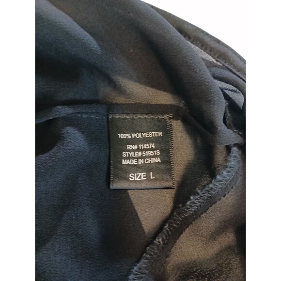 Bellatrix Black Sheer Embroidered Boho Blouse Size L Button Detail Flowy Boho - Picture 12 of 13